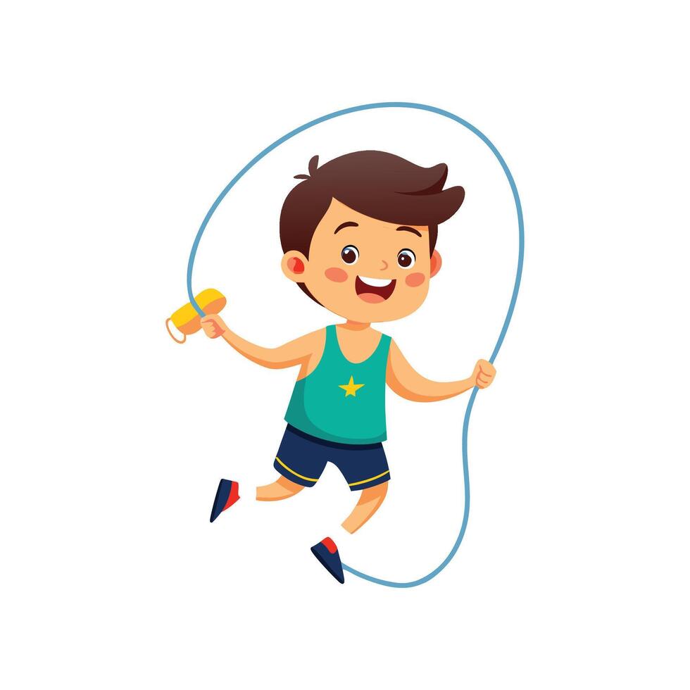 Happy Boy Enjoying His Jump Rope vector