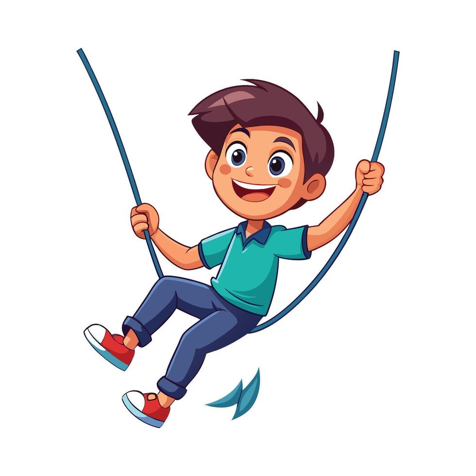 Dynamic Scene of Boy Swinging on a Rope Illustration vector