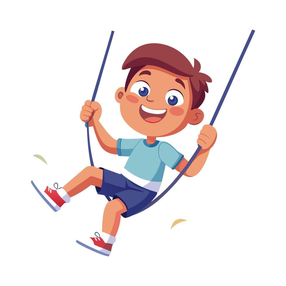 Dynamic Scene of Boy Swinging on a Rope. vector