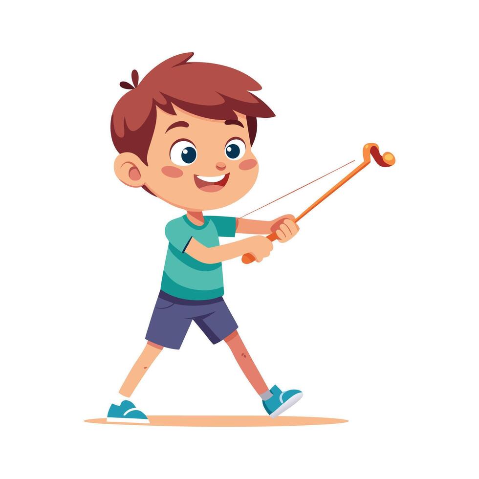 Energetic Boy Pulling Back a Slingshot vector