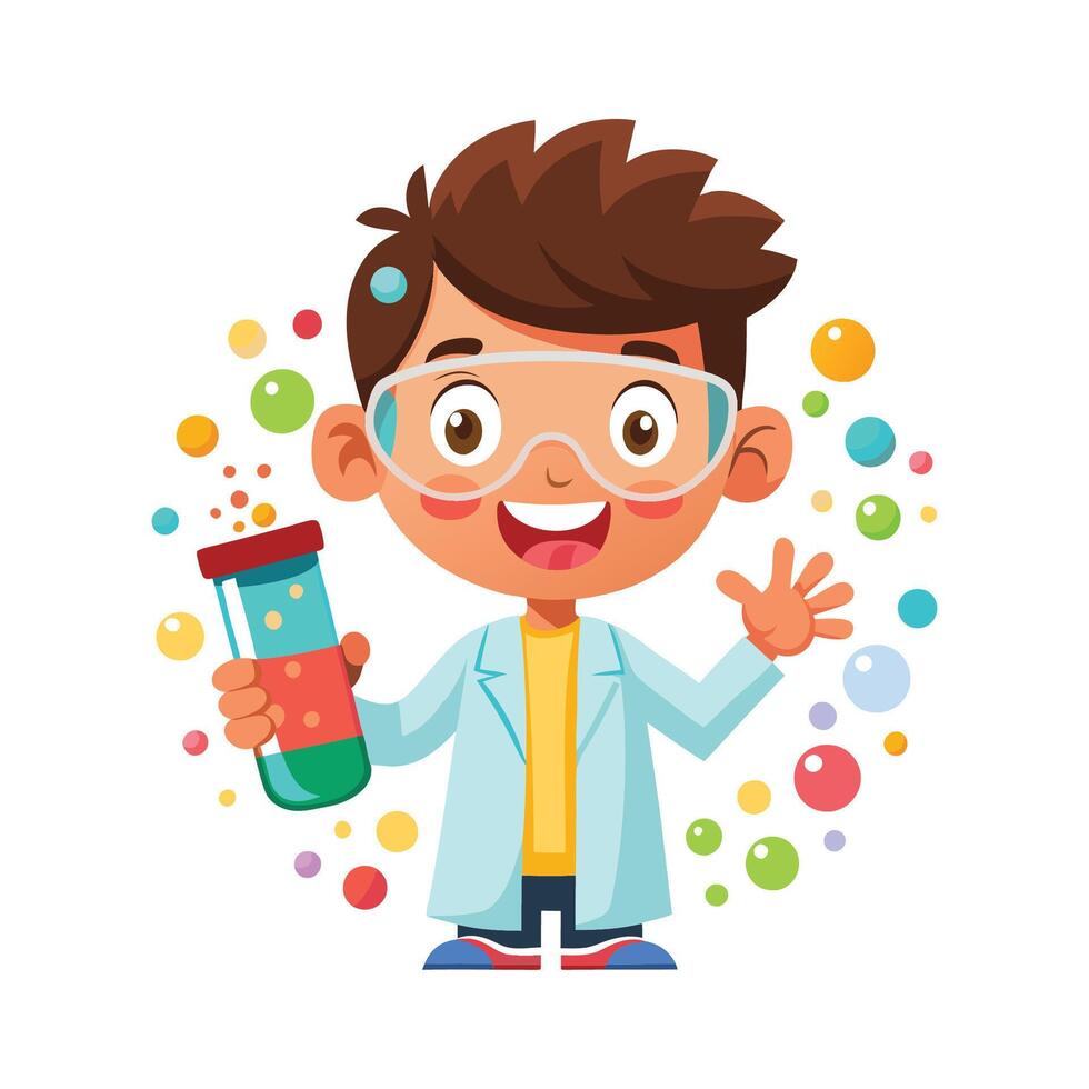 Joyful Boy Conducting a Science Experiment vector