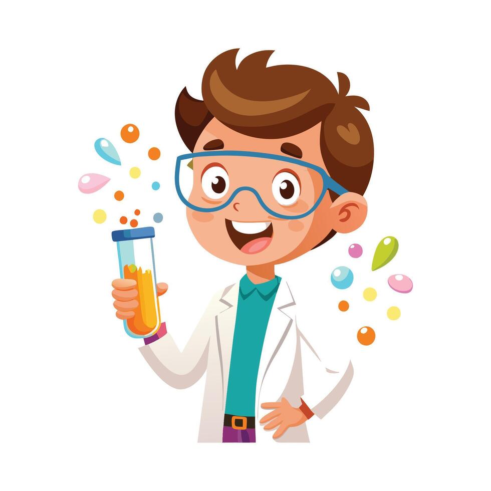 Curious Boy Holding Science Experiment Equipment vector