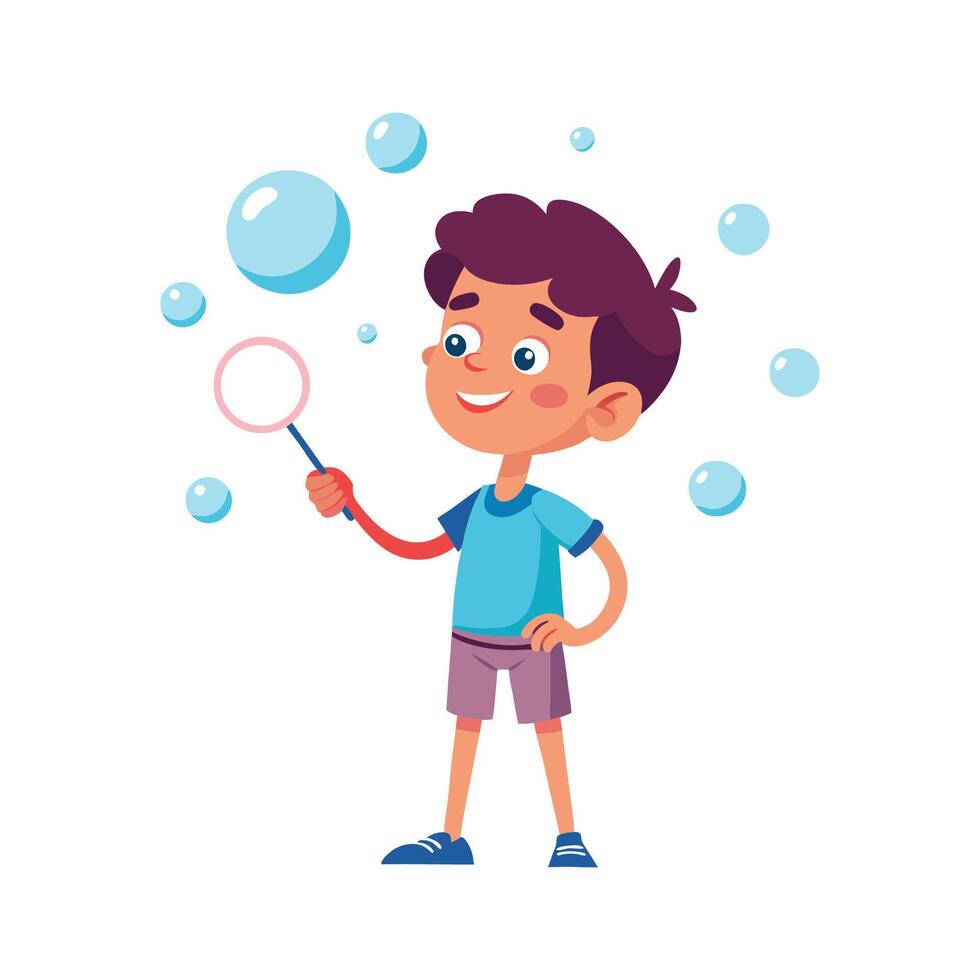Charming scene of boy blowing bubbles vector