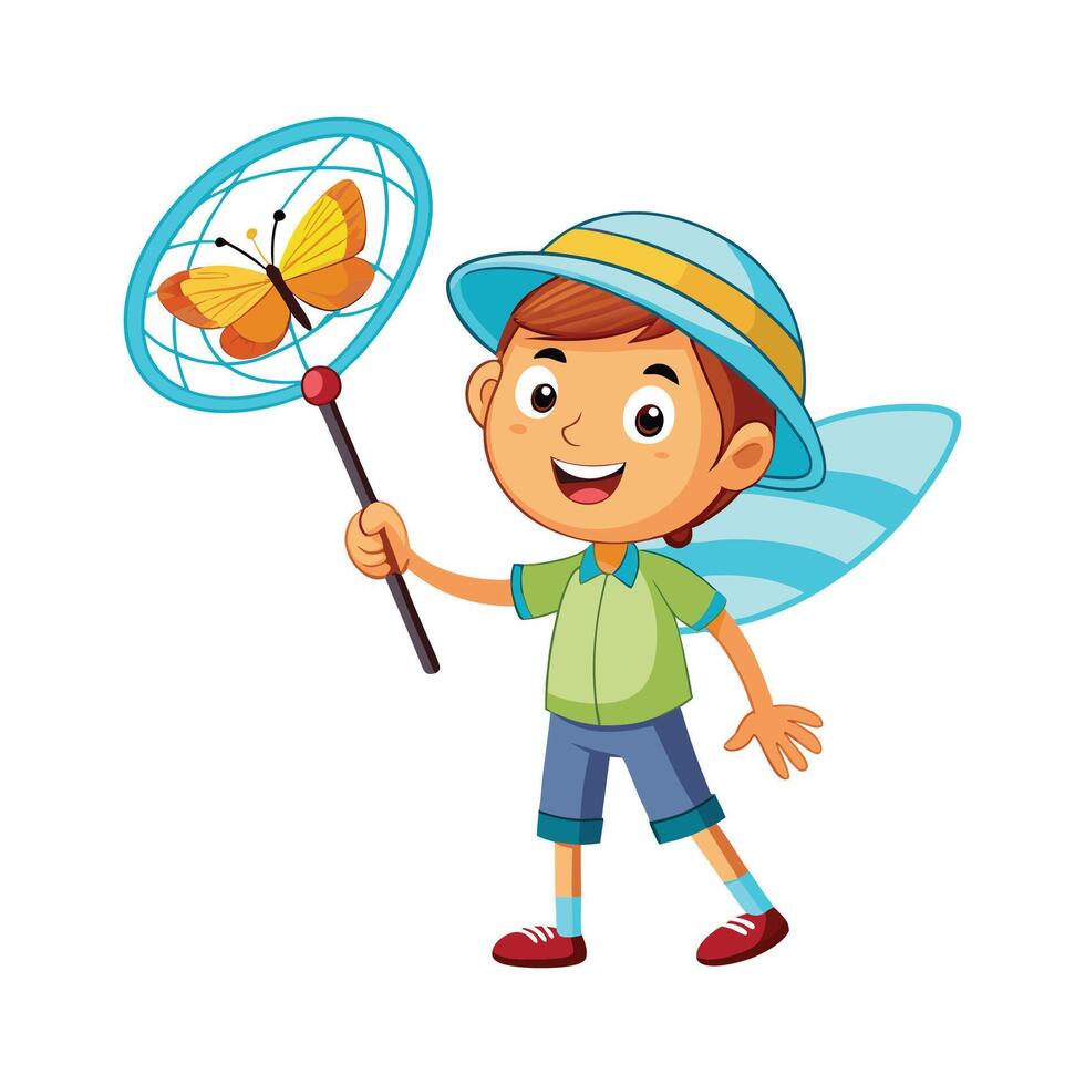 Boy Holding Butterfly with Wonder and Delight vector