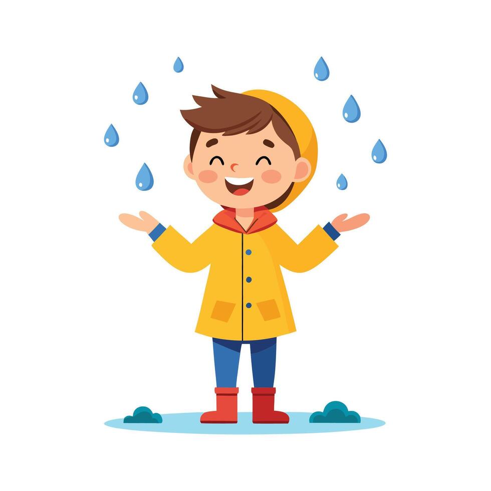 Illustration of Boy Catching Raindrops in Joy vector