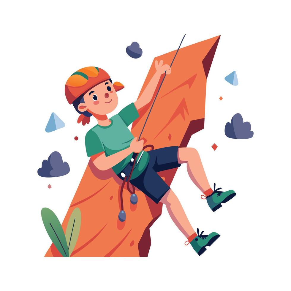 Energetic Boy Climbing Rock Wall with Joy vector