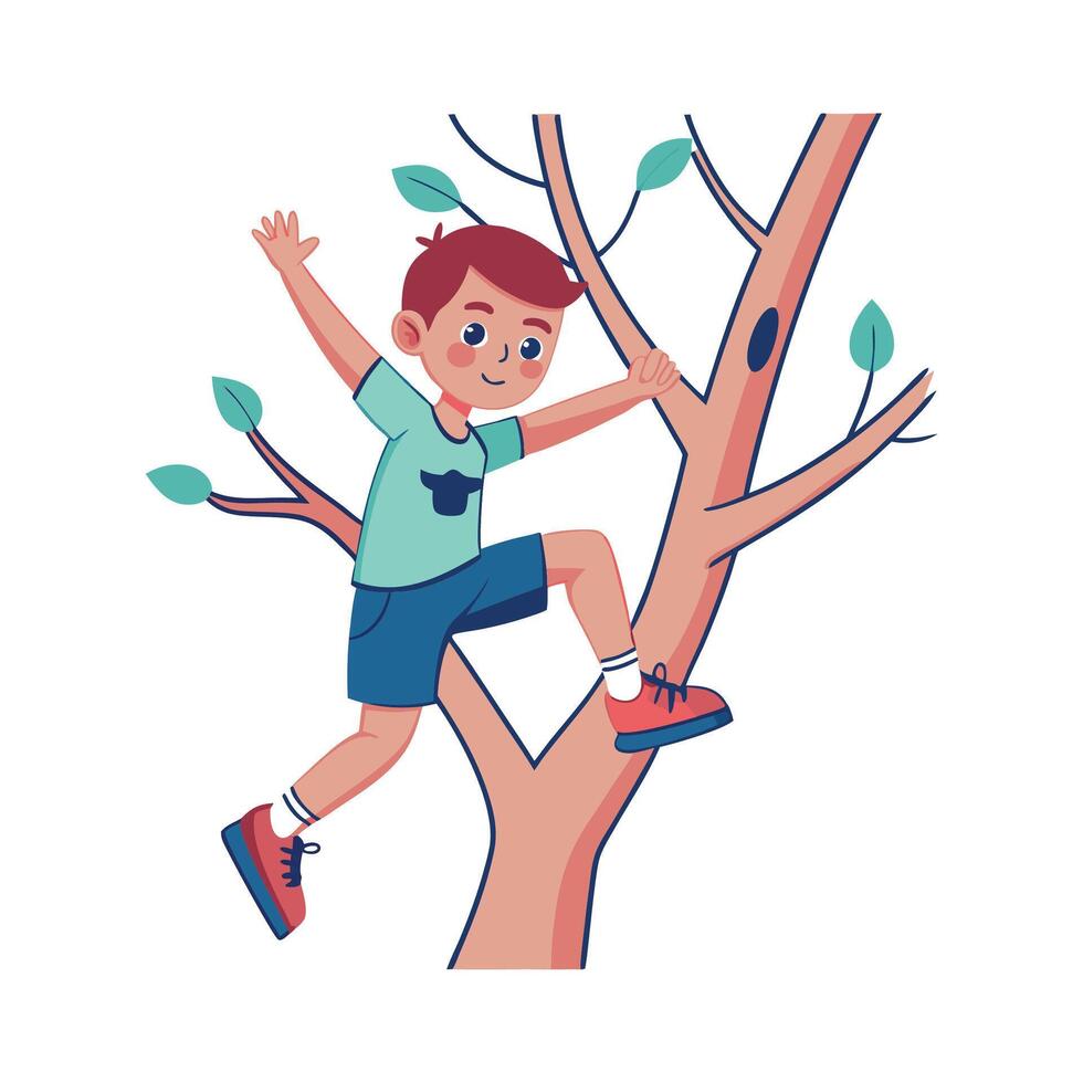 Boy Climbing Tree with Joy and Determination vector