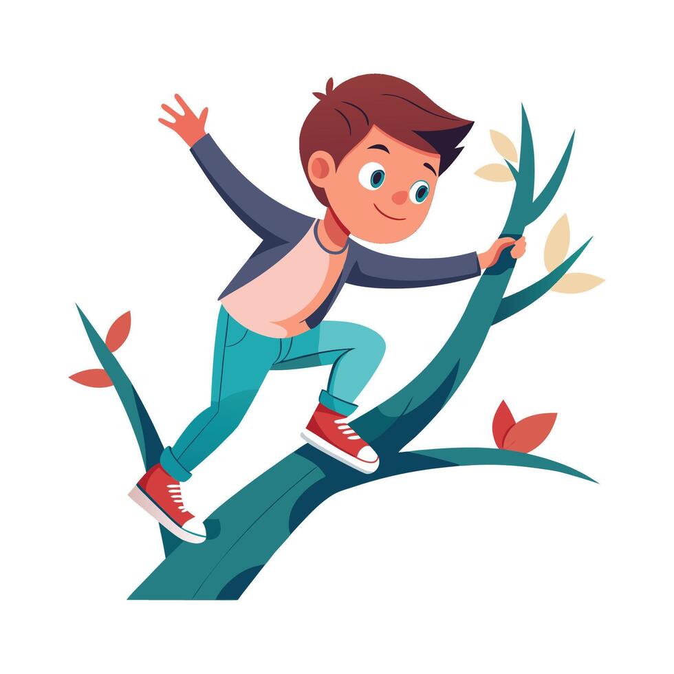 Energetic Boy Climbing Up Tree with Excitement vector