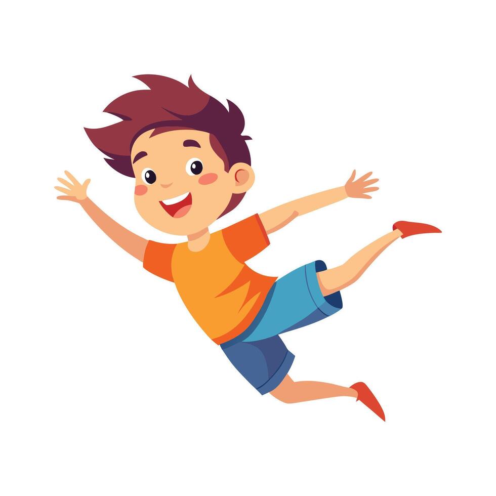 happy little boy jumping in the air, cartoon illustration vector
