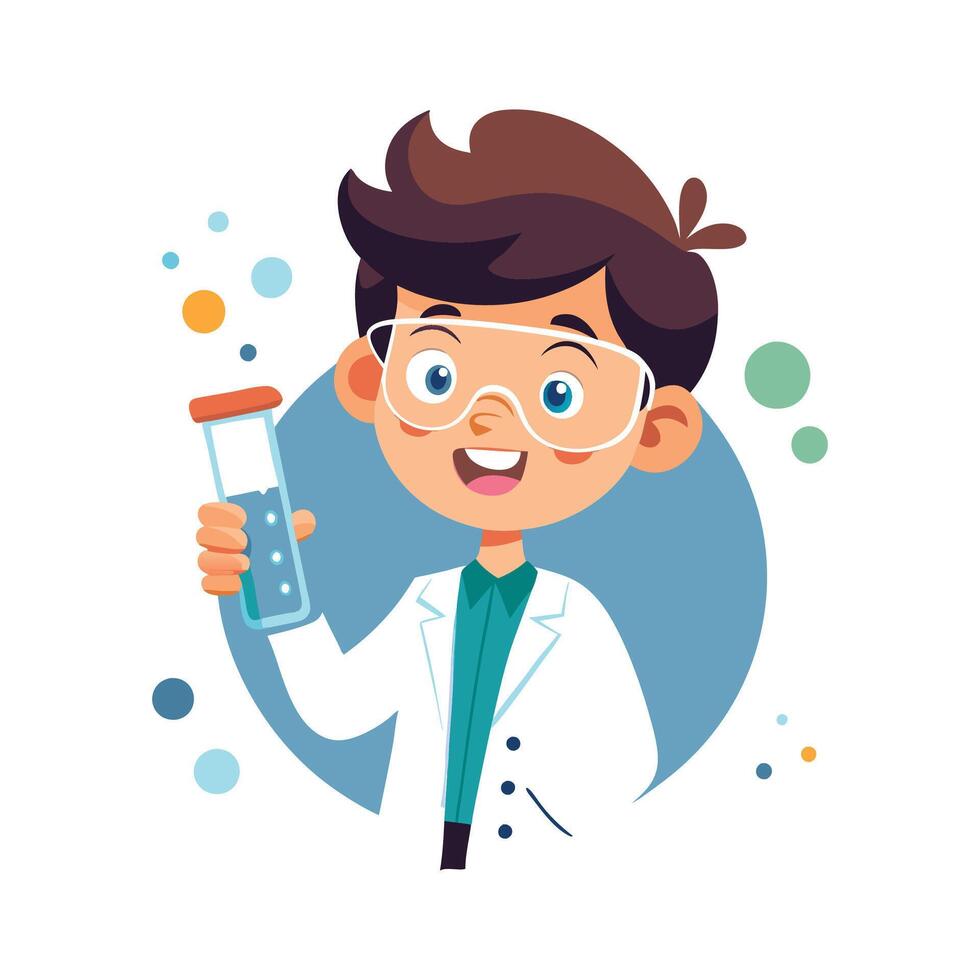 Joyful Boy Holding Experiment Setup with Wonder vector