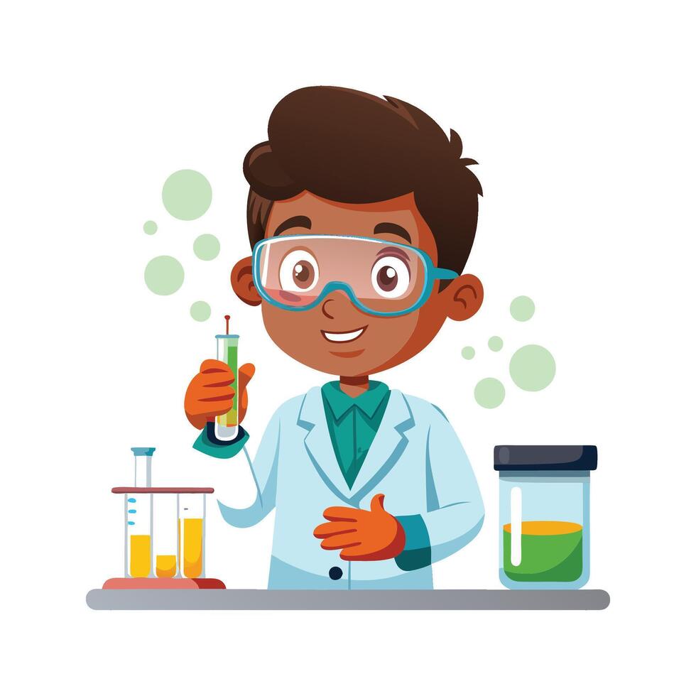 Curious Boy in Scene of Science Experiment vector