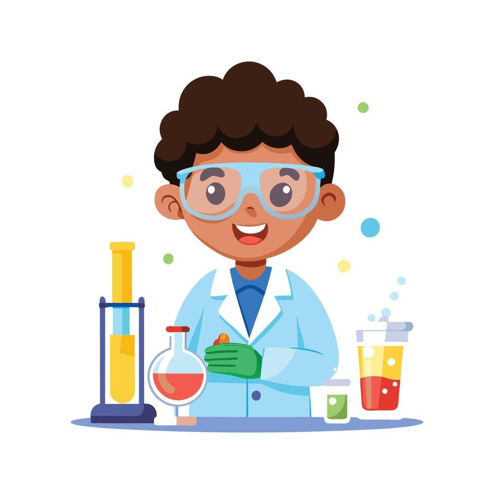 Scene of Boy Engaged in Science Experiment vector