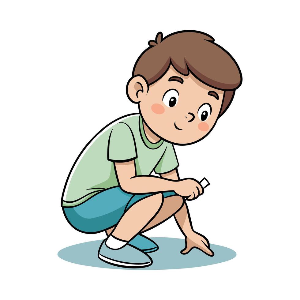 Illustration of Boy Crouching Down with Chalk vector