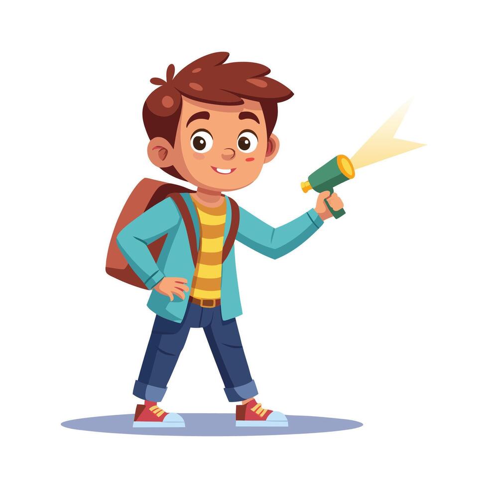 Boy Exploring with a Flashlight Image vector