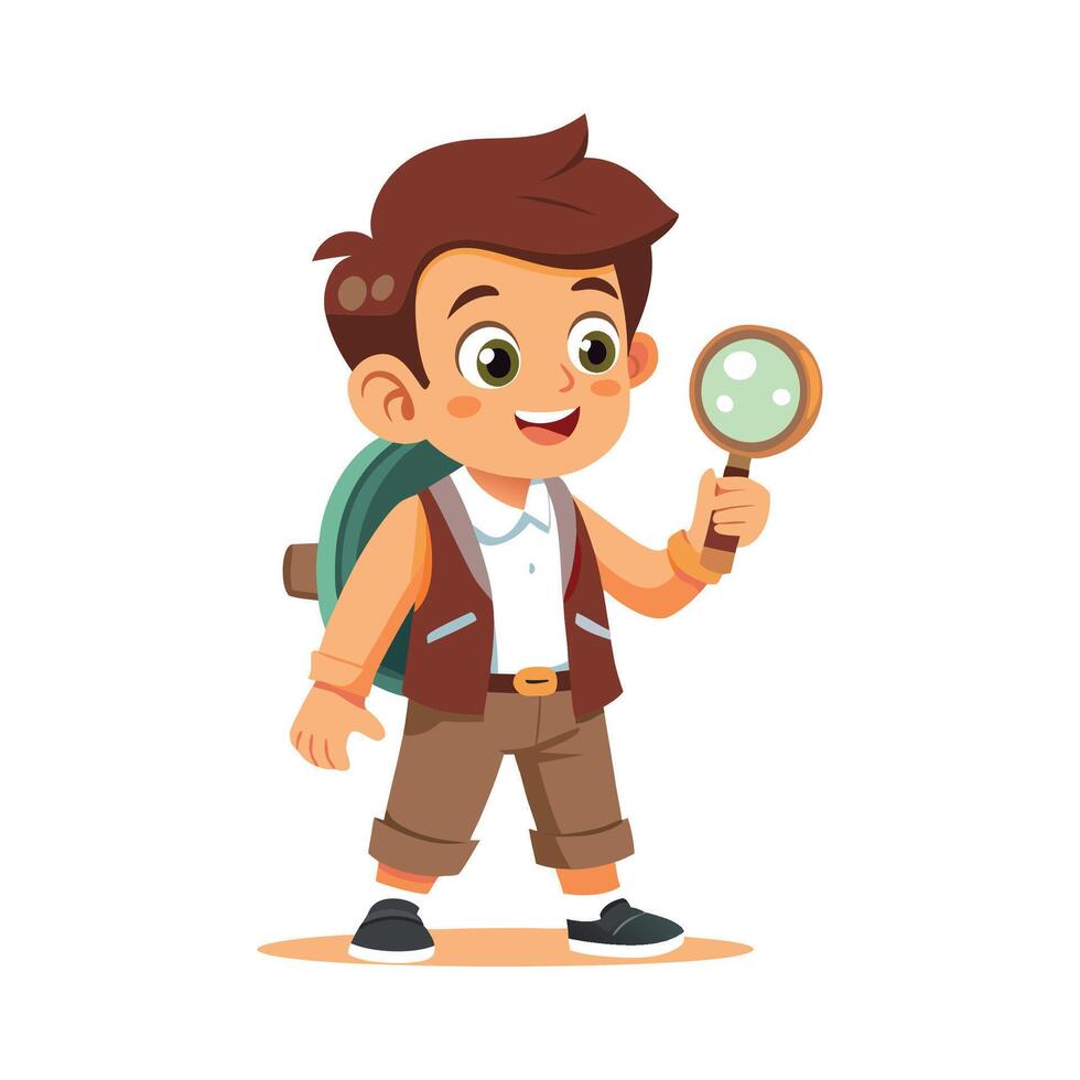 Boy in Nature with Magnifying Glass Design vector