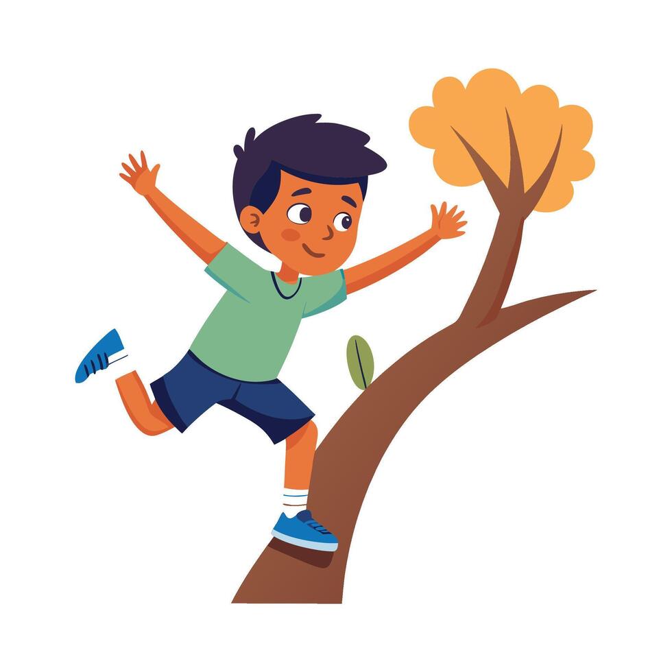 Energetic Boy in Adventure Climbing a Tree vector