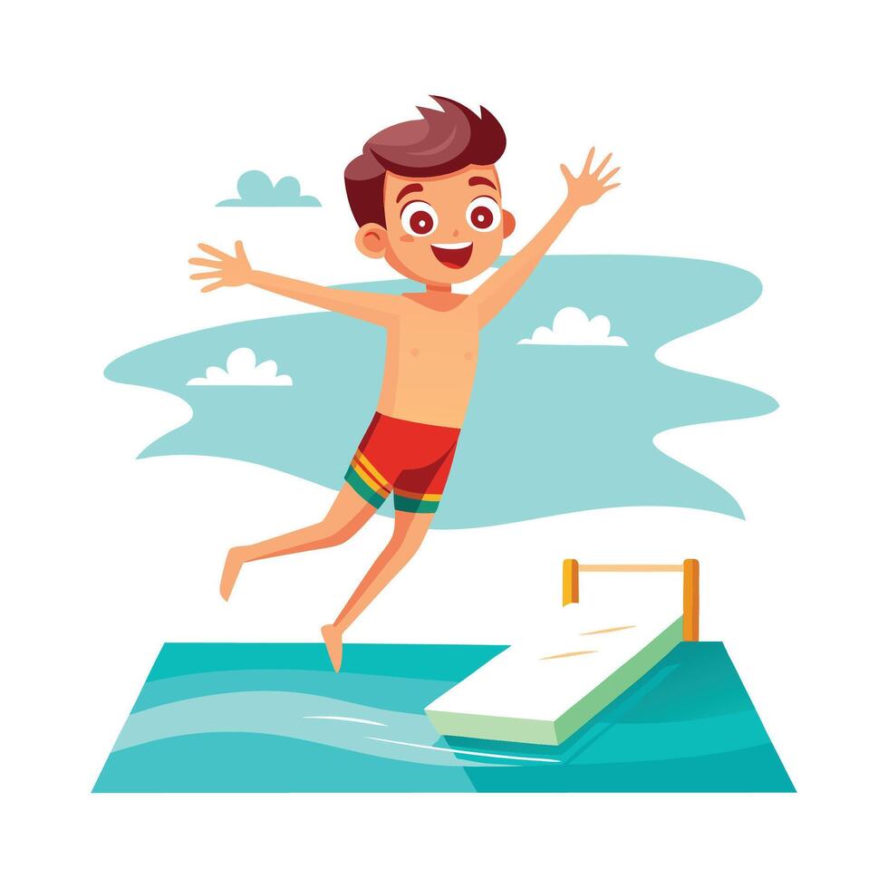 Boy Leaping Off and Jumping into Pool vector