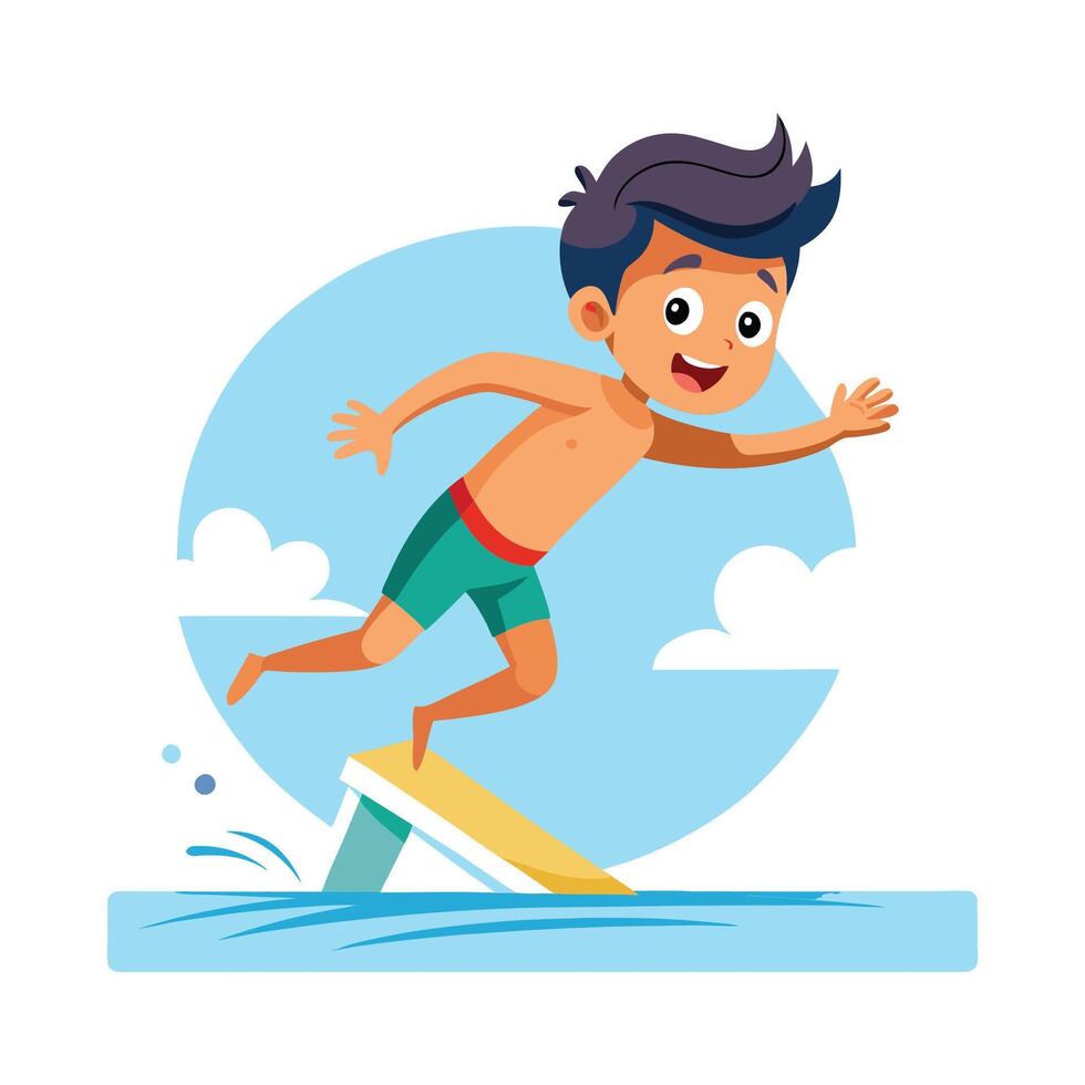 Joyful Boy Jumping into Pool with Glee vector