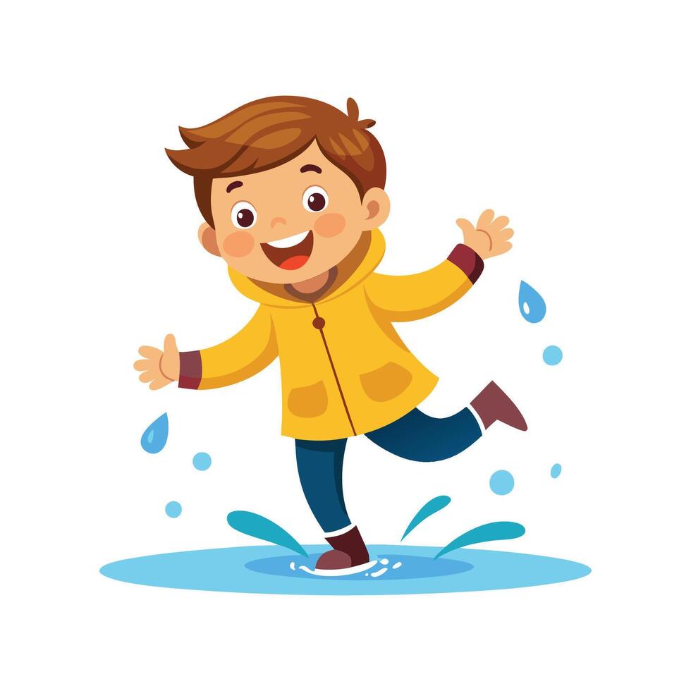Energetic Boy MidJump into Puddle vector