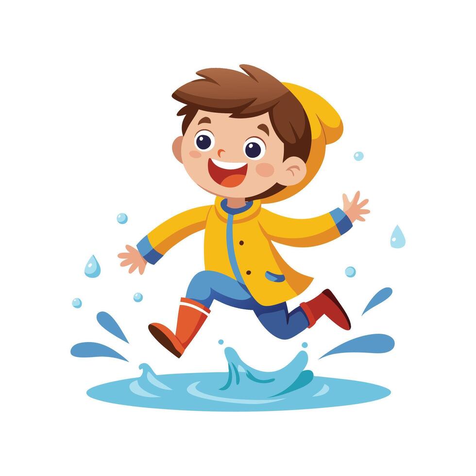 Boy MidJump into Puddle with Excitement vector