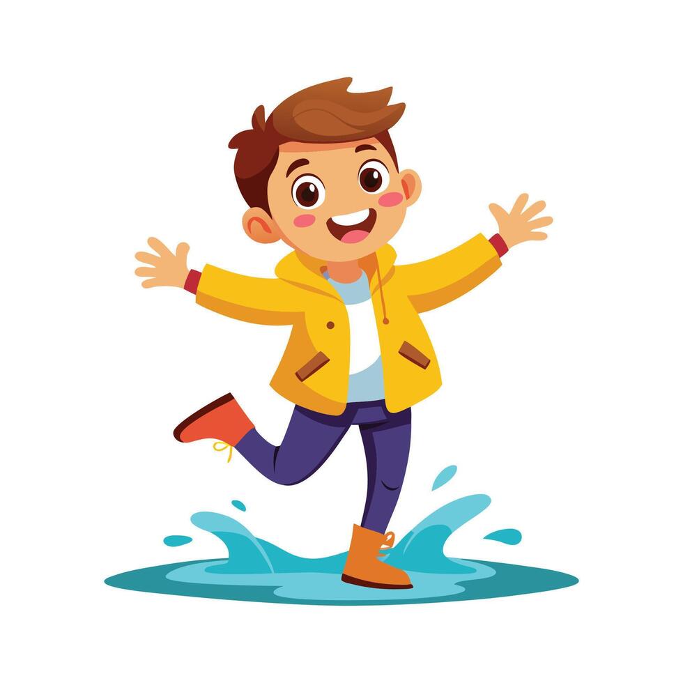 Illustration of Boy in MidJump into Puddle vector