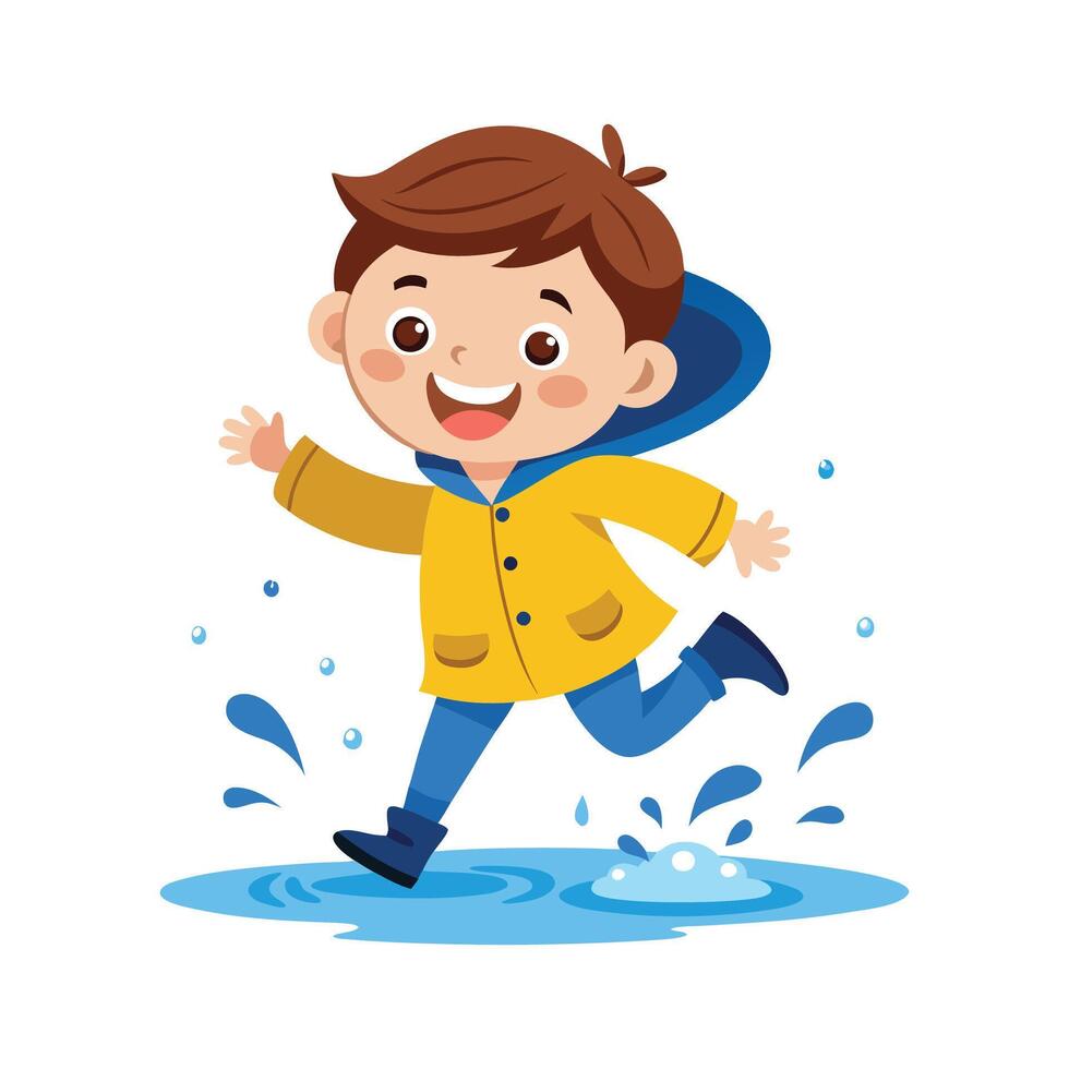 Illustration of Boy Jumping into Puddle with Joy vector
