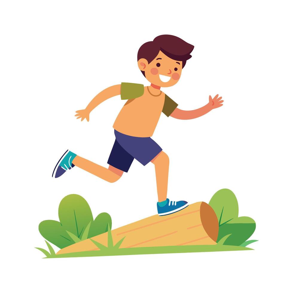 Illustration of Boy Jumping Over Log with Glee vector