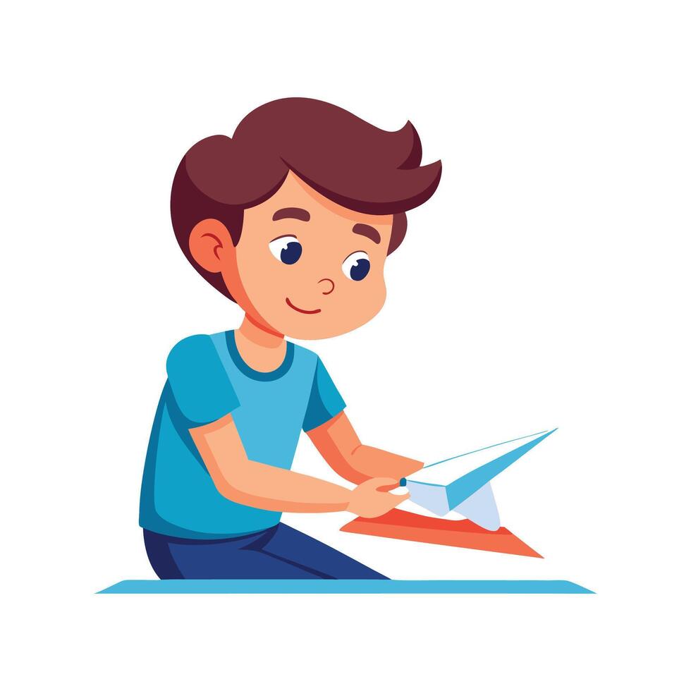 Creative Boy Making a Paper Airplane vector