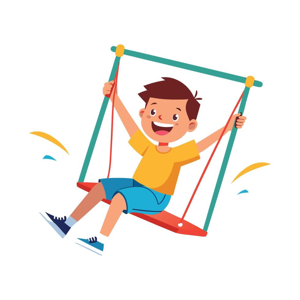 Boy Swinging Joyfully on Playground Swing vector