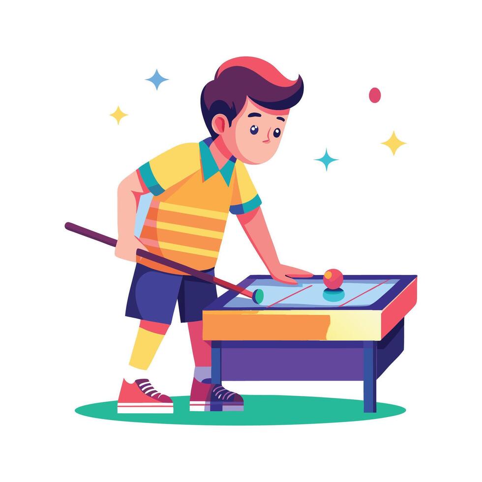 Energetic Boy Engaged in Air Hockey Game vector