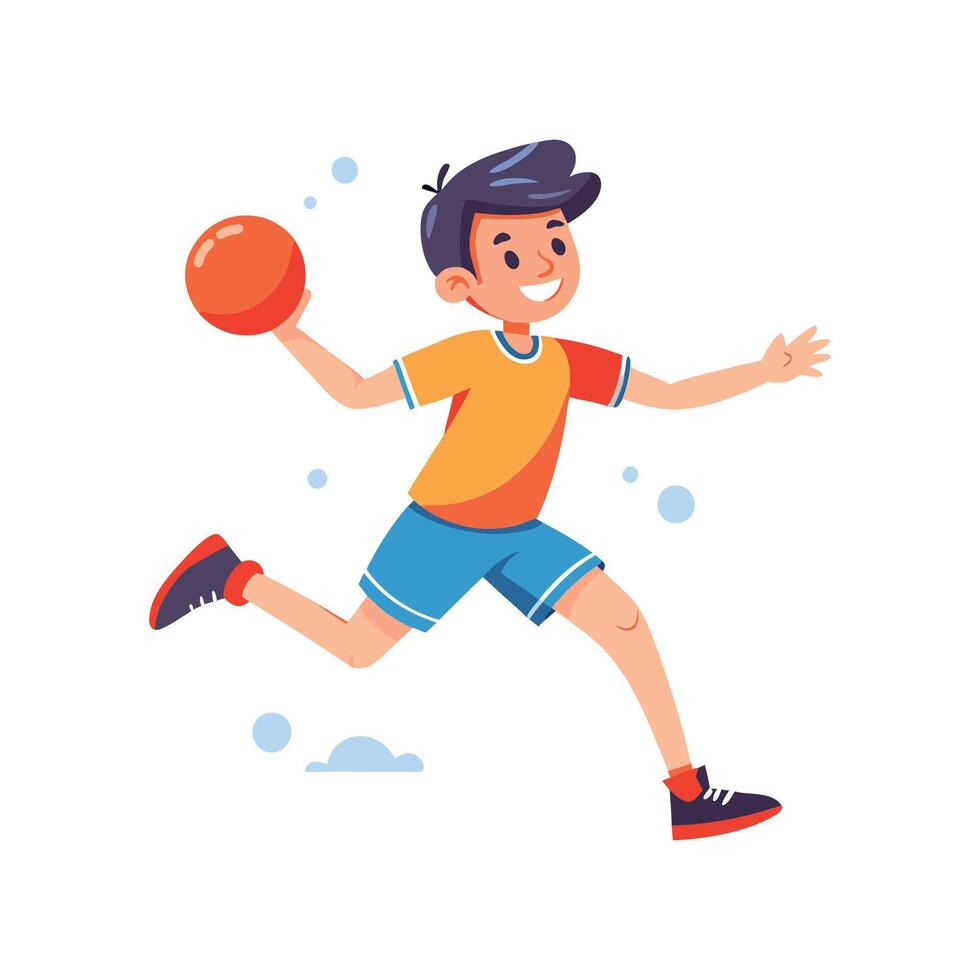 Energetic Boy Throwing Dodgeball in Action vector