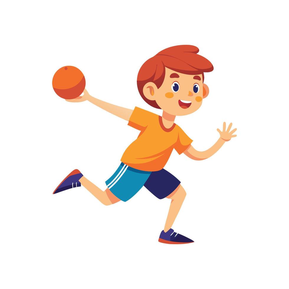 Dynamic Boy Throwing Dodgeball with Joy vector
