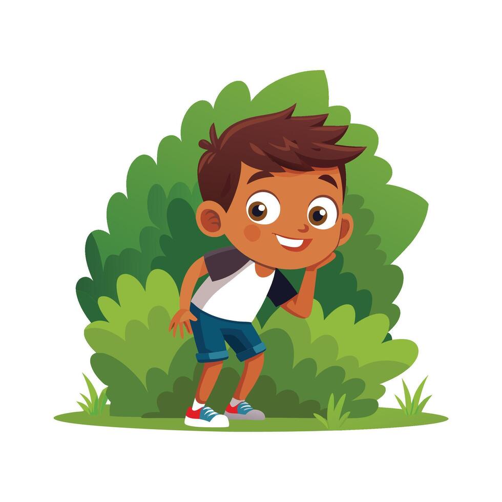 Dynamic Boy Peeking Out While Playing vector