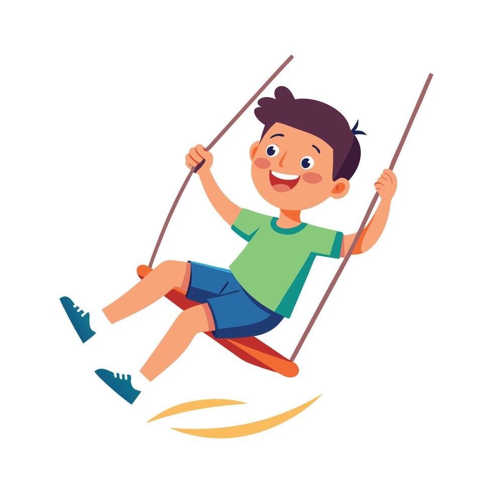 Scene of Boy Soaring in the Air on Swing vector