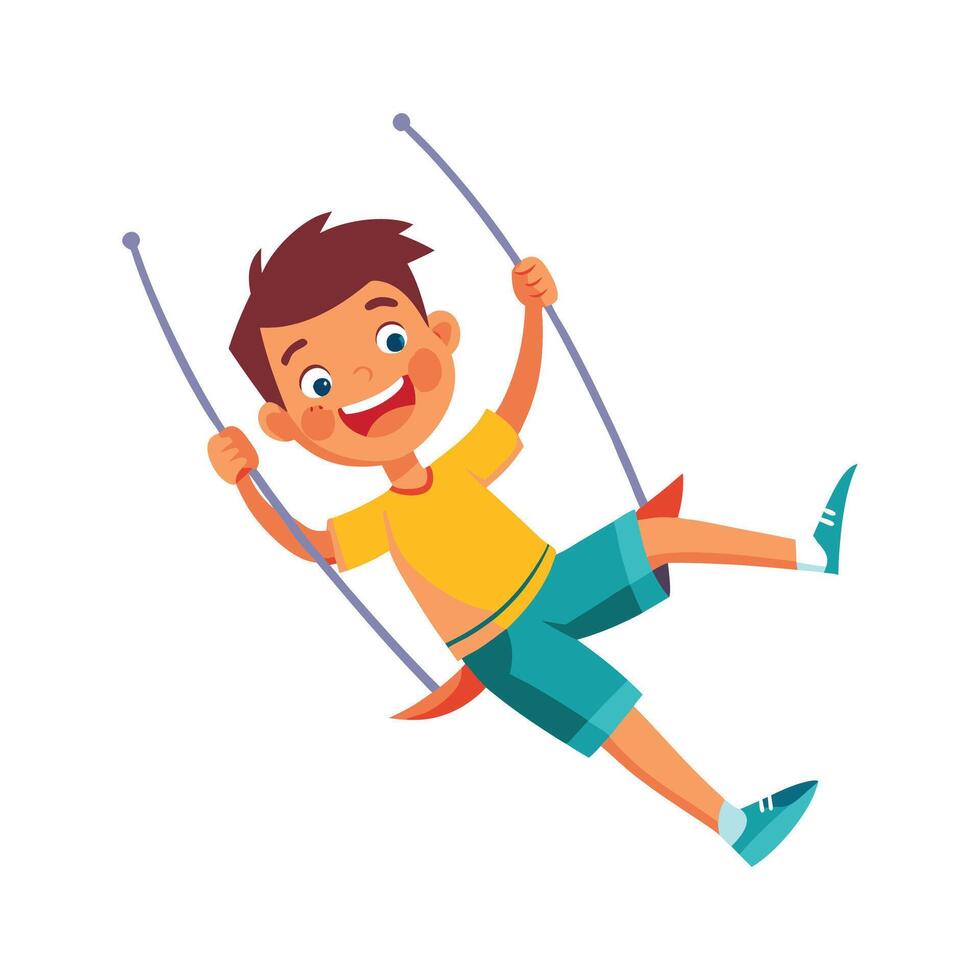 Illustration of Boy Joyfully Soaring on Swing vector