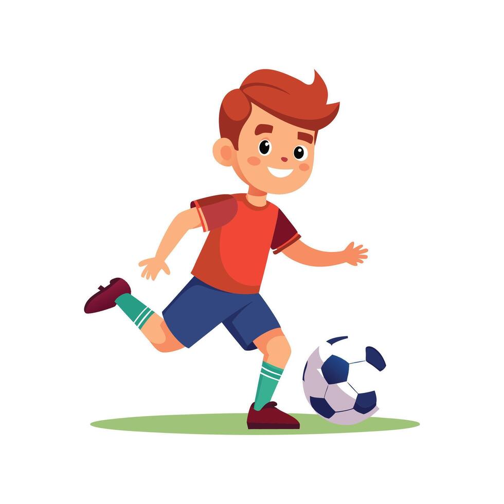 Boy Kicking Soccer Ball with Great Enthusiasm vector