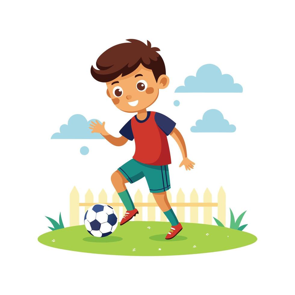 Boy Kicking a Ball on Grass vector