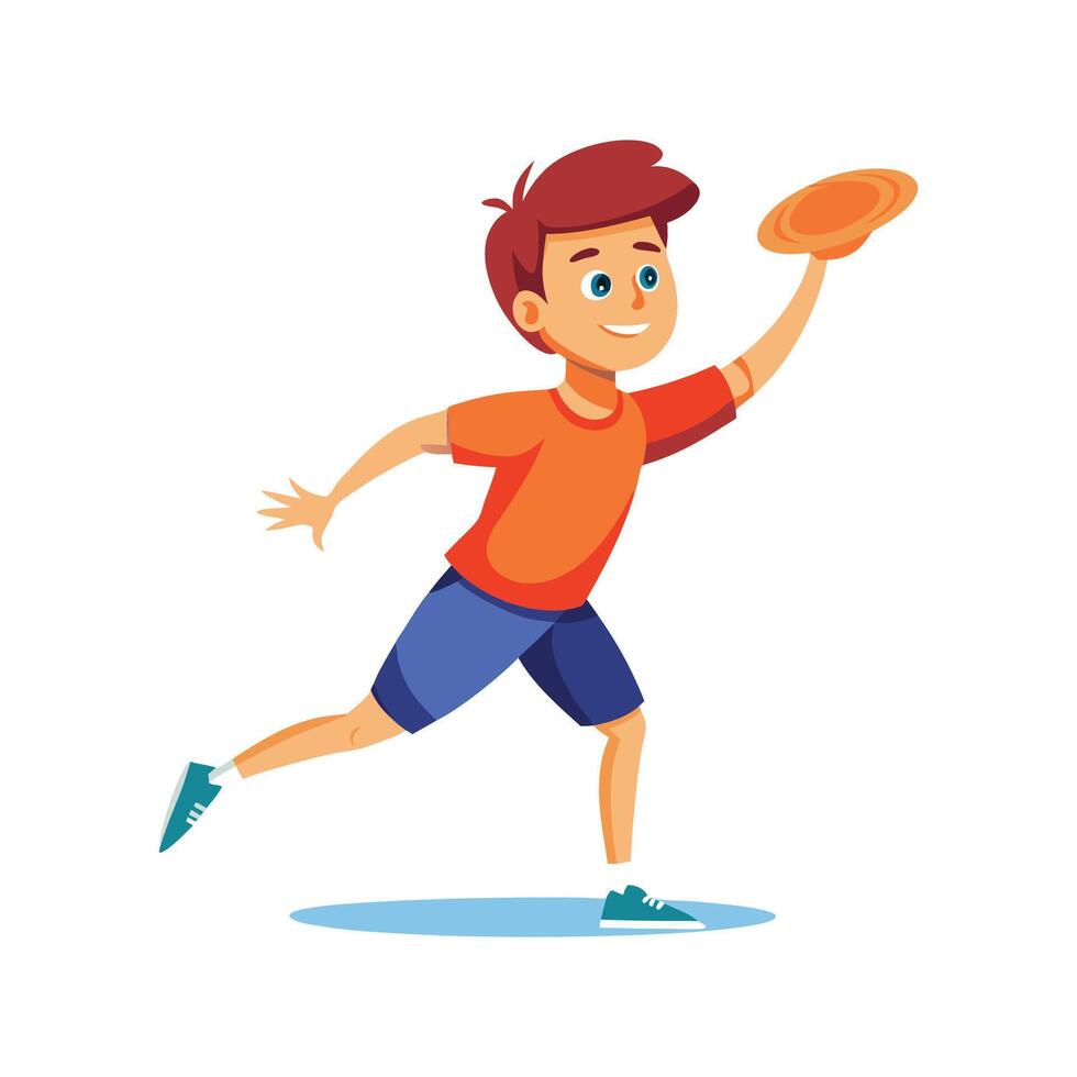 Excited Boy Throwing a Frisbee Outdoors vector