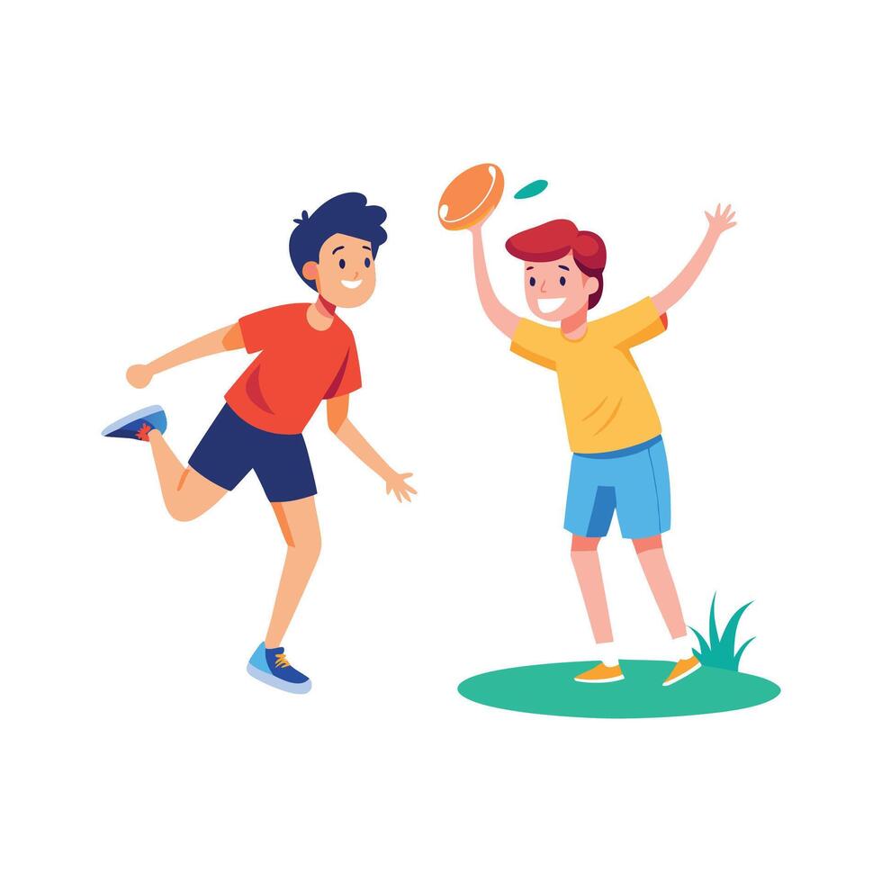 Active Boy in Frisbee Playing Scene vector