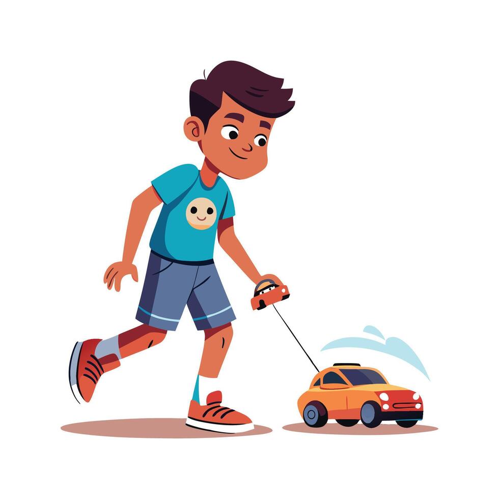 Enthusiastic Boy Designing Remote Control Car vector