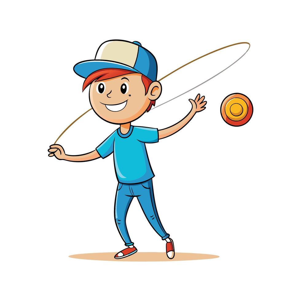 Joyful Boy Skillfully Playing with His YoYo. vector