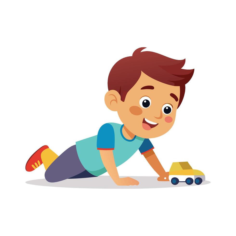 Cheerful Boy Resting with Colorful Toy Cars vector