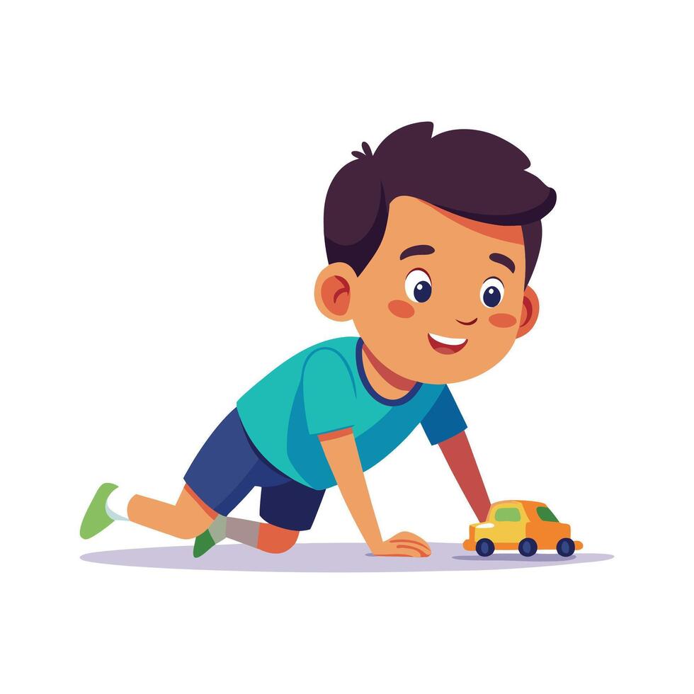 Happy Boy Relaxing with His Toy Cars vector
