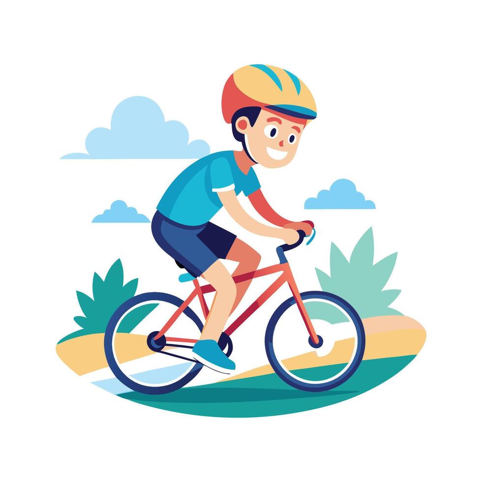 Dynamic Scene of Boy Riding His Bicycle vector