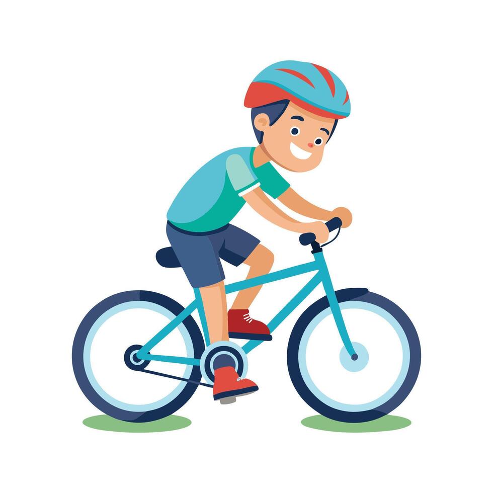 Joyful Boy Riding His Bicycle in the Park vector