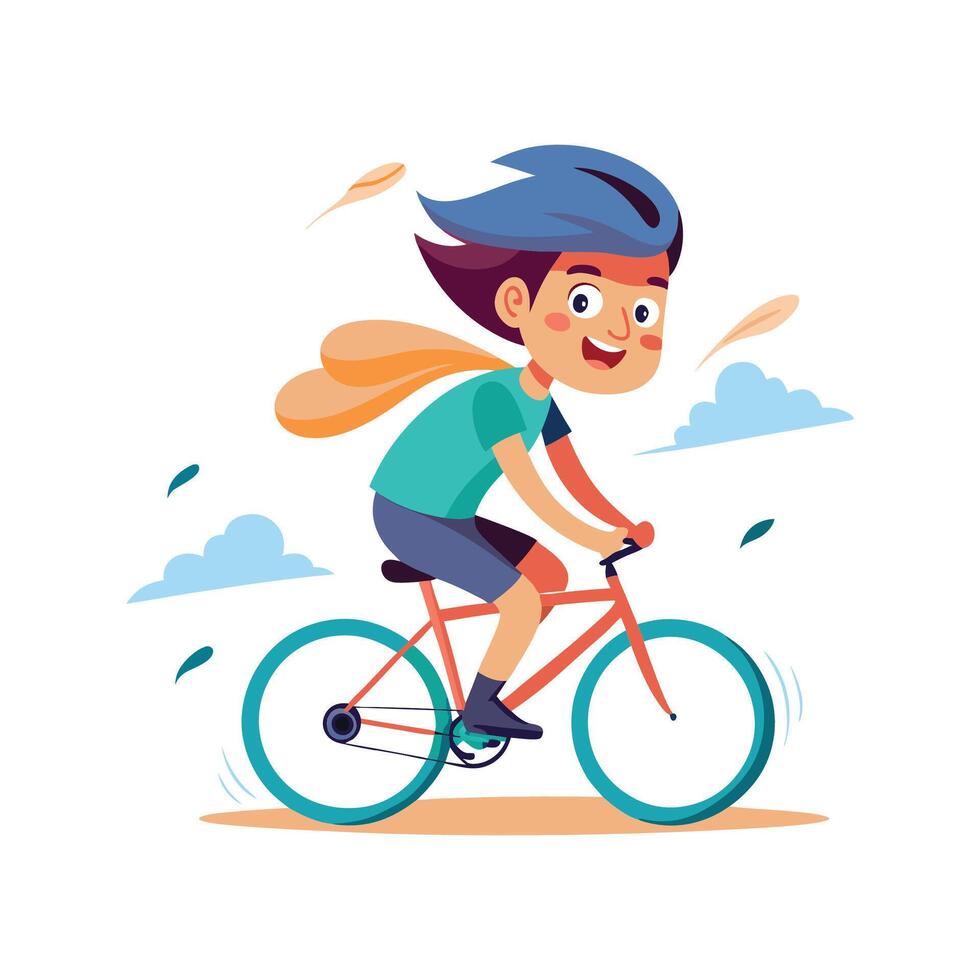Exciting Scene of Boy Riding a Bicycle vector