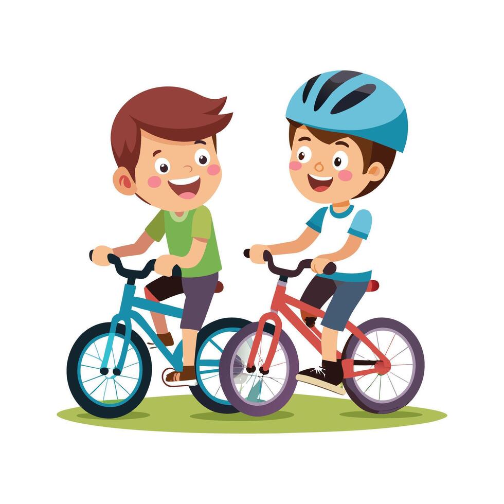 Happy Boys Riding Bikes and Laughing Together vector