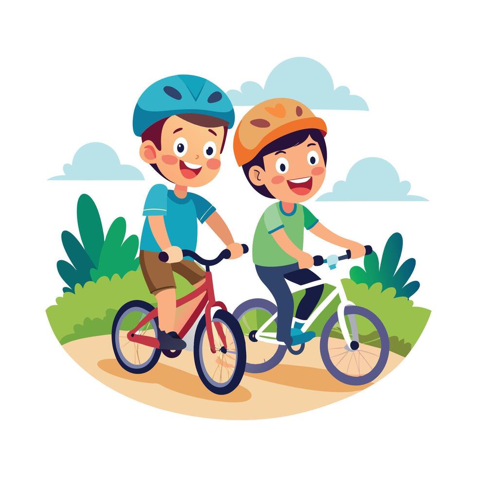 Exciting Scene of Boys Riding Bikes Together vector