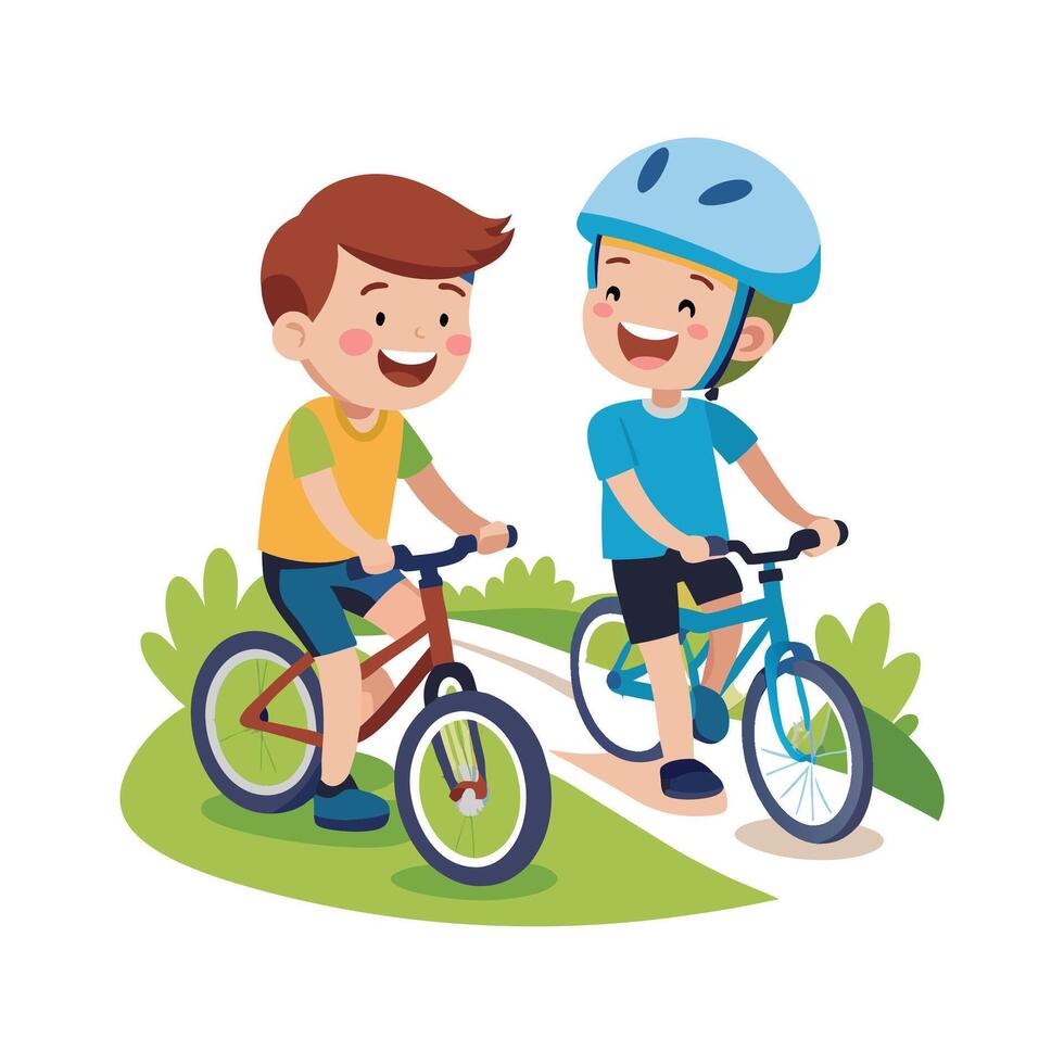 Joyful Boys Riding Bikes Together in Friendship vector
