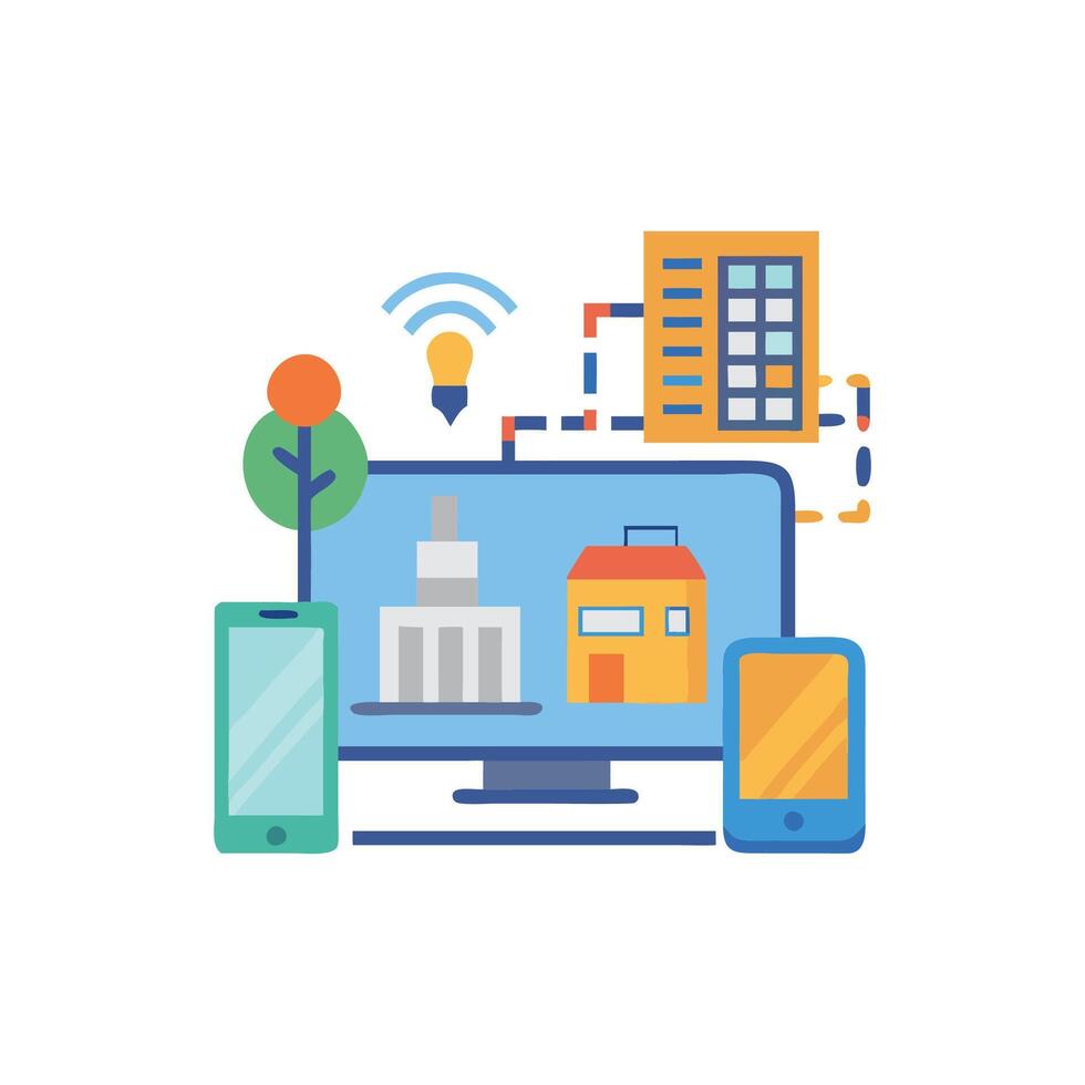 Modern Smart Urban Planning System for Cities vector